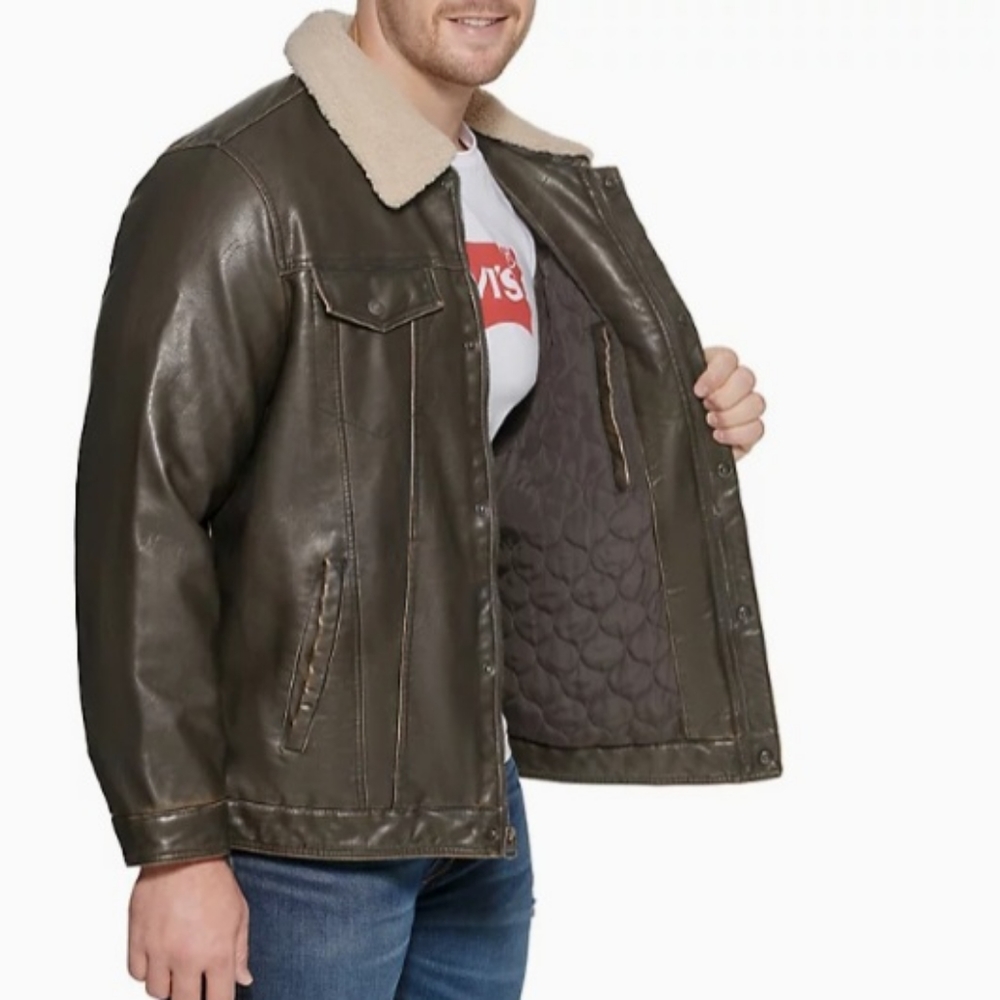 Levi Brown Leather Sherpa collar jacket  (Large) NWOT